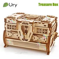 URY 3D Wooden Puzzle Mini Antique Treasure Box Dressing Case DIY Game Advanced Assembly Model Toys Creative Gift for Lady