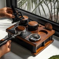 Wooden Coffee Tamper Station 4-hole Multi-functional Coffee Tamping Holder Non-slip Base for Espresso Accessories Knock Box
