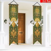 1 pair, 2D flat, Corpus Christi themed welcome door decorations, Grail and Dove of Peace design, party decorations, wsj