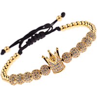 Luxury Crown CZ Zircon Pave Weaving Bracelet Homme Men Classic 6mm Ball Copper Beads Bracelet Dropshipping