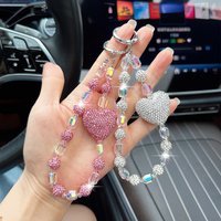 New Love Crystal Phone Chain Creative Car Keychain Exquisite Bead String Bag Pendant Keychain Gift