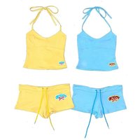 2026 new summer fresh and casual simple hanging neck set with printed slimming and backless suspender shorts two-piece set ins