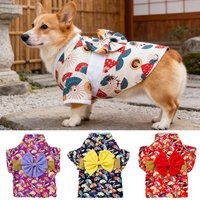 Japanese Pet Kimono with Bow Fan Print Puppy Dog Clothes for Small Dogs Corgi Shiba Inu Shetland Cat Dresses mascotas Clothing