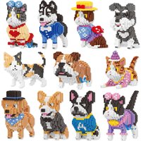 Linkgo Connection Building Blocks Cross Dress Pet Cat Dog Assembled Corgi Bulldog Mini Micro Brick Figures Kids Toy For Kids