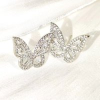 Fresh and Versatile 925 Sterling Silver Butterfly Zircon Ladies Elegant Fashion Stud Earrings
