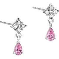 Premium S925 Sterling Silver Lucky Clover Pink Zircon Earrings Pear-Shaped Hypoallergenic Pendant Studs Gift Box Included