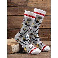 1 Pairs Ice Hockey Print Cotton Socks Men Novelty Sporty Athletic Pattern Mid Calf Socks Men's Soft Casual Socks