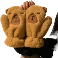 AliExpress NONE Cute Capybara Plush Gloves Winter Velvet Insulation Can Be Hung on The Neck Cycling Cold Protection Full Package with Fingers