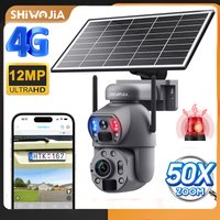 SHIWOJIA 12MP Solar Camera 4G SIM 50X ZOOM 360° Outdoor Dual Lens Human Tracking WIFI Battery Security Cameras PIR Night Vision