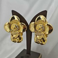 Gold Tone Flower Statement Earrings for Women Shiny Textured Floral Design Fashion Jewelry Elegant Party Daily Accessory Gift