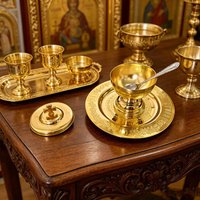 Gold Plated Orthodox Holy Communion Chalice Set with Lid Spoon Paten for Church Liturgy Home Altar Prayer Christian Gift Decor