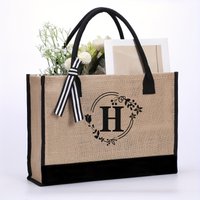 Men's large-capacity tote bag, letter-style jute shopping bag, travel storage bag