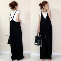 Women Solid Rompers Full Lenth Jumpsuits Sleeveless V Neck Top High Waist Wide Leg Pants Loose Office Lady Casual 2026 Summer