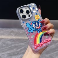 Angel Blue Cute Creative Rainbow Phone Case For iPhone 17 16e 16 15 14 13 12 11 mini Pro Max X XR XSMAX 8 Air Plus Plating Cover