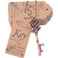 100pcs/set Wedding Favors Rose Key Bottle Opener For Bulk, Wedding Guests Gifts, Vintage Skeleton Key Opener With Escort Tag Car