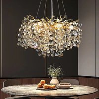 Luxury Gold Tree Branch Crystal Chandelier Round Long Hanging Pendant Light For European Home Living Room Hotel Hall Decor