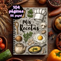 A5 Spanish recipes Notebook, recipe collection book for food lovers, can hold up to 100 recipes, cooking theme design with bread