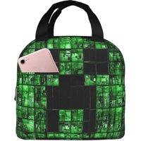 Pixel Art Lunch Bag For Girls Creeper Backgrounds Lunch Box Fun Picnic Cooler Bag Portable Zipper Oxford Thermal Lunch Bags