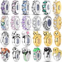 S925 Sterling Silver Silicone Stopper Spacer Beads Color Zirconium Cute Animal Charms Fit Original Bracelet DIY Women Jewelry
