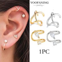 YOOFANING 24K Gold Plated Silver Clip on Earrings Women Simple White/Purple Zircon Earcuff Clip Earring 2026 New Fashion Jewelry