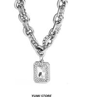 Titanium Steel Zirconia Block Pendant Necklace For Man Woman Non-Fading Luxury Clavicle Chain Couple Jewelry Punk Gift