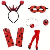 A Ladybug kit includes a ladybug costume with a headband with ladybug wings and a mask for Halloween costume cosplay