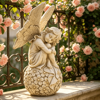 13.2-inch Garden Fairy Statue, Sleeping Angel Statue on a Flower Ball, Outdoor Resin Sculpture for Patio Decor, Antique White La