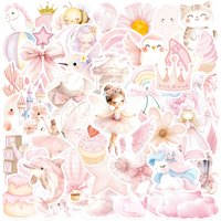 50Pcs Cute Pink Ballerina Princess Stickers Dance Mermaid DIY Waterproof Decorative For Scrapbook Diary Sticker Kids Toys