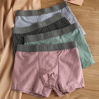 New Arrival: 100% Cotton Men's Boxer Briefs, Striped, Mid-Rise, Breathable, For Teens and Students, Men's Plus Size Boxer Briefs