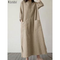 2024 ZANZEA Fashion Summer Vintage Women Solid 3/4 Sleeve Sundress Baggy Loose Casual Dress Oversize Vestidos Kaftan Robe Femme