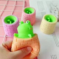 1pc Squeeze Frog Cup Toy Colorful Tricky Funny Frog Fidget Stress Relief Toy Rubber Cute Sensory Toys Random Color