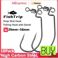 FishTrip Drop Shot Hook with Swivel 10pcs EWG Wide Gap Worm Hook for Soft Lure Fishing Saltwater Freshwater for Bass Catfish