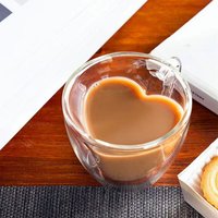 1/2Pcs Peach Heart Double Wall Glass Coffee Mug with Handle, Heat Resistant Cup for Cappuccino Latte Milk Hot Cold Drinks