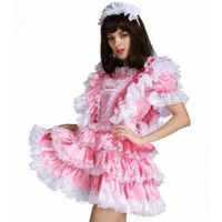 Hot Selling Sexy Girl in France, Satin Pink Cake Shape Multi-layer Pleated Lace Lockable for Cross Dresser Parties Daily Unisex