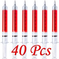 40Pcs Red Injection Type Ball Point Pen Doctor Nurse Gift Liquid Pen Color Syringe Pens Office School Supplies