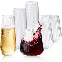 Ribbed Origami Ripple Plastic Glasses Stemless Champagne Flutes Plastic Wine Glasses Shatterproof Toasting Glasses for Weddings