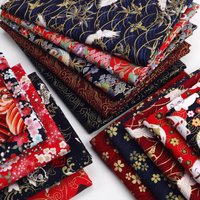 Gold Foil Printed Japanese Fabric Cotton Linen By The Meter for DIY Doll Hanfu Kimono Cheongsam Sewing Jacquard Cloth Sakura Red