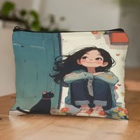 Mode Weiß Mädchen Katze Druck Make-Up Tasche Frauen Große Kapazität Make-Up Tasche Nette Mädchen Reise Lagerung Tasche Null Brieftasche Geschenke