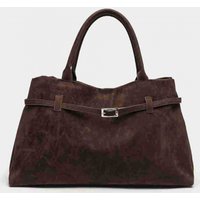 Vintage Suede Handbag Brown Matte Finish Classic Tote with Lock Design Large Capacity Commuter Bag for Women