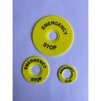 Yellow Emergency Stop PushButton Switch Accessory Warning Legend Label Mark Round Ring Plate 90mm 60mm 46mm 40mm