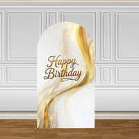 Yeele White Gold Glitter Arch Cover Backdrop Baby Shower Happy Birthday Party Photo Arched Photography Background Decor Custom