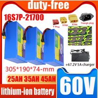 New 60V 21700 lithium-ion battery pack DIY 45Ah 35Ah 25Ah 15Ah 0-3000W built-in BMS high-power power tool with+67.2V 5A charger