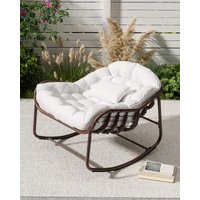 XXL Papasan – huśtawka ogrodowa, krzesło do użytku na zewnątrz, wykonane z rattanu PE, wytrzymałe do 181 kg, z metalową ramą i grubą, odporną na promieniowanie UV poduszką, idealne do ogrodu, na