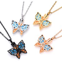 Stainless Steel Butterfly Ash Holder Pendant Necklace with 20" Chain Cremation Jewelry