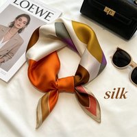 Simple Japanese and Korean Splicing Color Round Geometric Mulberry Silk Professional Bag Decoration Souvenir Silk Scarf