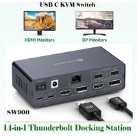 Thunderbolt 4 Kvm Switch Docking Station for 2 Monitors 2 laptops or Macbooks,4K@60Hz 14 IN 1 USB C 3.2 Kvm Switch 2 Projector