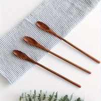 1pc Exquisite Handmade Wooden Stirring Spoon Western Style Long Bing Spoon with Honey Coffee Stirring Spoon