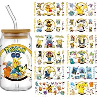 Cute Cartoon mixed Pokemon UV DTF Transfer Glass Sticker Waterproof Transfers Decals For 16oz Glass Cup Wrap Stickers