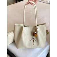 Large Capacity Woven Fabric Tote Bag Women's Casual Versatile Handbag Commuter Single Shoulder Bag Korean Style Summer Collec...