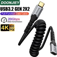 DOONJIEY Full Function Spring Coiled USB3.2 Gen2x2 20Gbps PD 100W Type-C Cable 4K Compatible Thunderbolt 3/4 For MacBook iPad
